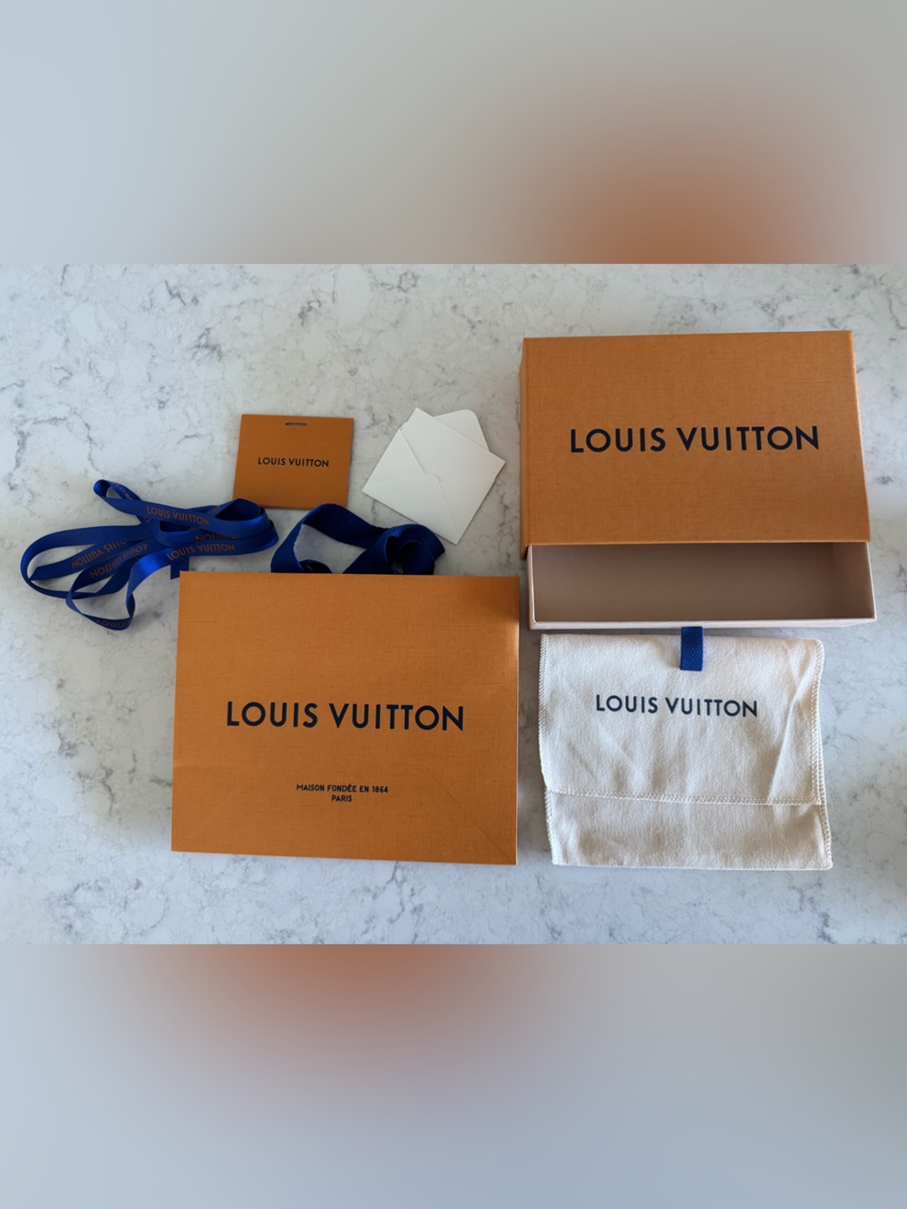 Louis Vuitton gift box set with dust bag, box, package, gift card and ribbon